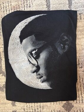Kid Cudi  Black Tee with Gray Moon Portrait Graphic
